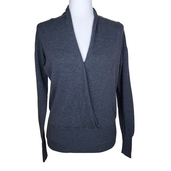 GAP Factory Faux Wrap Long Sleeve Gray V-Neck Sweater Women's Small - Picture 1 of 9